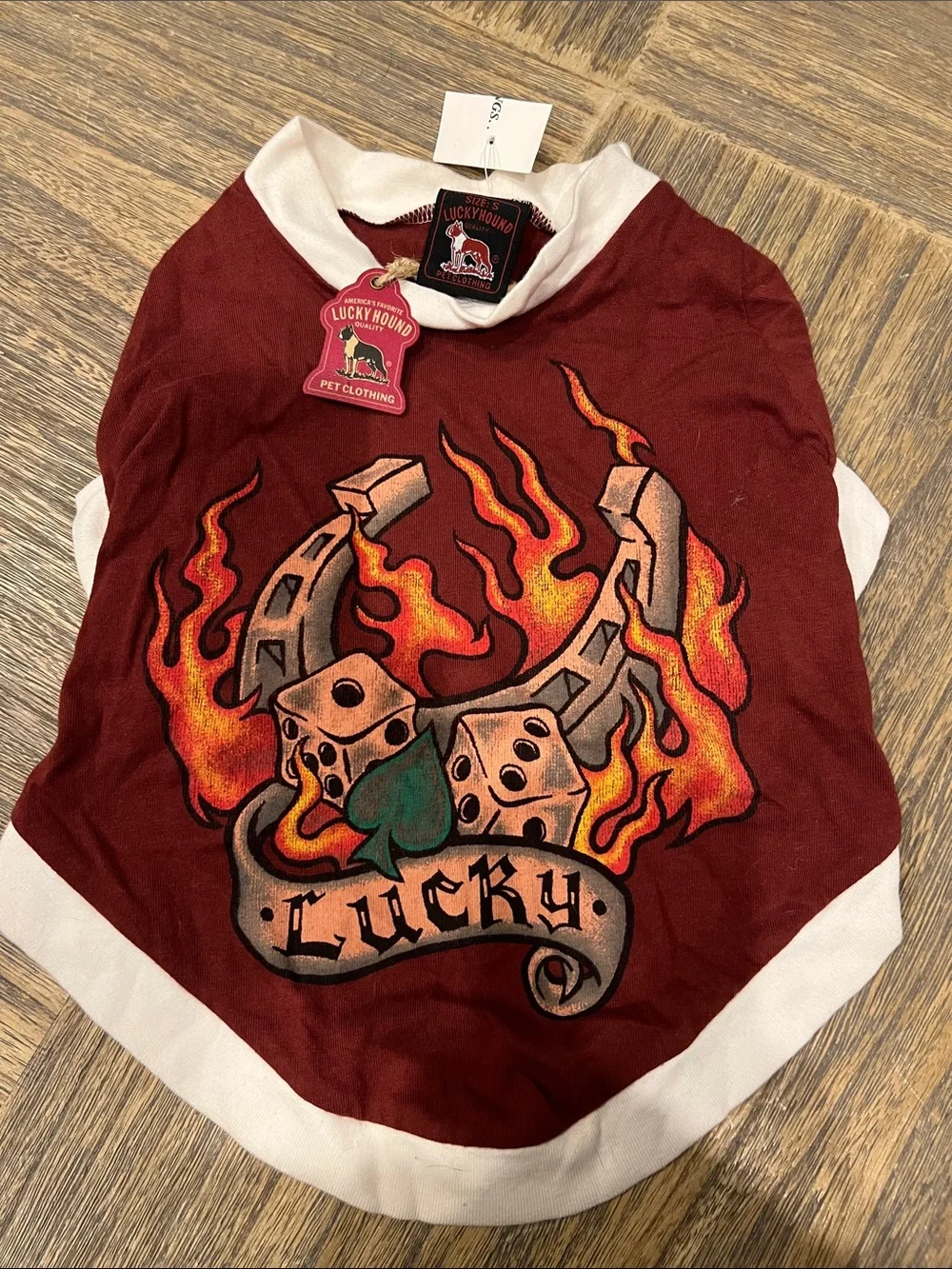 NWT Lucky Hound Maroon Graphic Dog Tee by